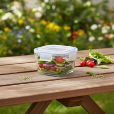 1 Adet Borosilikat Cam Kilitli Saklama Kabı (200 Ml) - Sızdırmaz Kapaklı, Dayanıklı Mini Porsiyon Beslenme Kutusu | Fırın ve Mikrodalga Uyumlu Kare ve Yuvarlak Seçenekleri (Kare)