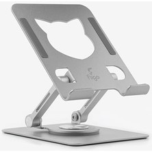 360 Derece Dönebilen Tablet ve Telefon Standı Kedi Figürlü Metal Silver