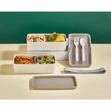 2 Katlı Mikrodalga Uyumlu Yemek Saklama Kabı Beslenme Kutusu Sporcu Öğrenci Okul Işyeri Sefer Tası Bej