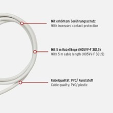 Kaliteli Plastik Uzatma Kablosu, Yassı Fişli (Uzatma Kablosu, 5 M Kablo, Güç Uzatma Kablosu, Çift Prizli,