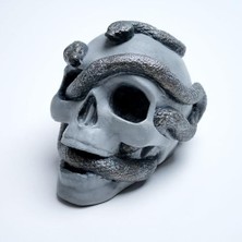 El Yapımı Yılanlı Kurukafa Döküm Seramik Tozu Dekoratif Biblo