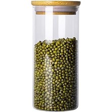 Cam Saklama Kavanoz, Bambu Kapaklı, 20 cm x 8,5 cm