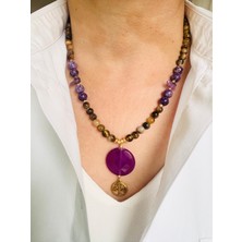 Devi Fashion Kaplan Gözü Doğal Taş Hayat Ağacı Kolye 50 cm