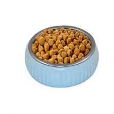 Runaway Mavi Organik Seramik Mama Kabı Paslanmaz Çelik Iç Kap, 250ML Su Kabı