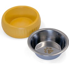 Runaway Organik Seramik Kedi Köpek Mama Kabı Doğal Paslanmaz Çelik Iç Kap 250ML