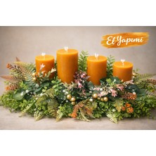 Larina Hediyelik Rustik El Yapımı Mum Dekoru 4’lü | Doğal Görünümlü Masa Aranjmanı