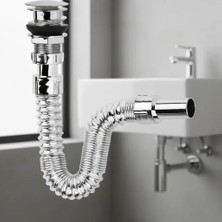 SP Buğz Krom Basmalı Sifon -Körüklü Sifon Bas Stoplu Lavabo Mutfak Sifonu-Paslanmaz