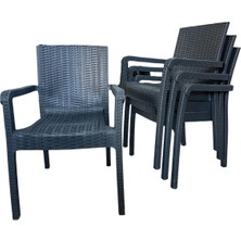 Nar Sokağı 4 Adet Karizma Rattan Kollu Sandalye Koltuk Antrasit