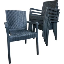 Nar Sokağı 6 Adet Karizma Rattan Kollu Sandalye Koltuk Antrasit