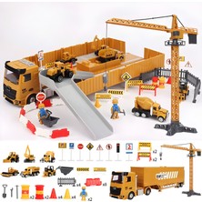 Giffy Oyuncak 64 Parça Inşaat Şantiye Seti Sesli Işıklı Açılır Mini Iş Makineli Aksesuarlı