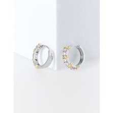 Jimmy Key Gümüş Rengi Zirkon Taşlı Zarif Halka Küpe