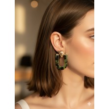 Cadde Dükkanı Çelik Kaplan Figürlü Yeşil Leopar Desenli Küpe