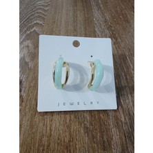 Cadde Dükkanı Çelik Ay Şekilli Doğal Taşlı Yeşil Küpe