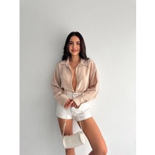 Zengezur Mall Storozal Çizgili Oversize Gömlek Bej (Beden: S)