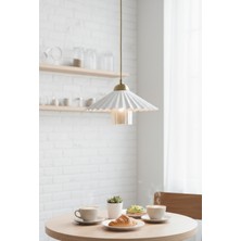 Decodelight Beyaz Eskitme Endüstriyel Metal Pileli Model 30 cm Camlı Hol Mutfak Tekli Sarkıt Avize Aydınlatma