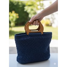 Cadde Dükkanı El Yapımı Örgü Lacivert Çanta