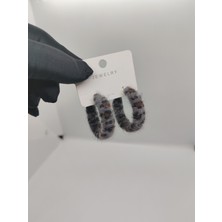 Cadde Dükkanı Gri Tüğlü Leopar Desenli Premium Çelik Halka Küpe