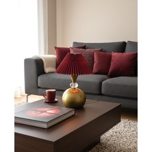 Decodelight Eskitme Boya Kristal Taşlı Küre Metal Ayaklı 22 cm Bordo Pileli Şapkalı Modern Abajur Masa Lamba