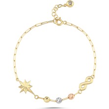 Sembol Gold Kuzey Yıldızı Figürlü İnce Altın Bileklik 17-20 cm