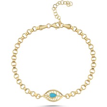 Sembol Gold Akik Taşlı Yaprak Motifli Altın Bileklik 17-20 cm