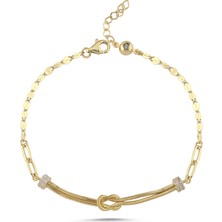 Sembol Gold Düğüm Detaylı Modern Altın Bileklik 17-20 cm
