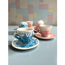 Artistic Quality Dekoratif 6 Kişilik Şık Lale Çini Tasarımlı Tamamen El Yapımı Kahve Fincan Seti