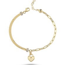 Sembol Gold Kalp Figürlü Altın Bileklik 17-20 cm