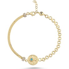 Sembol Gold Ay & Yıldız Motifli Altın Bileklik 17-20 cm