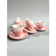 Artistic Quality Dekoratif 6 Kişilik Şık Lale Çini Tasarımlı Tamamen El Yapımı Kahve Fincan Seti