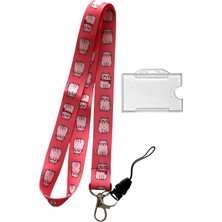 Stormistoretr Pembe Kalpli Kedi Boyun Ipi Telefon Askısı + Şeffaf Kartlık | Tatlı Desenli Yaka Kartı Askısı