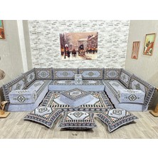 Coton Şark Köşesi 20cm Minderi Saraylı Desenli Konsept Gri