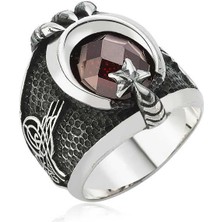 Inure Jewelry Gümüş Ay Yıldız Tuğra Erkek Yüzük
