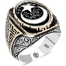 Inure Jewelry Gümüş Ay yıldız Oval Erkek Yüzük