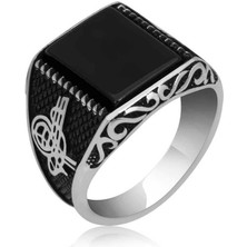 Inure Jewelry Gümüş Oniks Taşlı Tuğra Erkek Yüzük