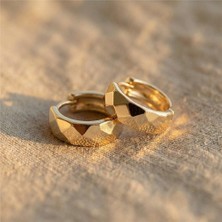 Zeino Elmas Kesim Işıltılı Halka Çelik Küpe - 14K Altın Kaplama - 1 cm çap