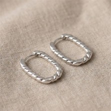 Zeino Örgü Desenli Halka Küpe - Gümüş Rengi Kaplama, 2,2 cm