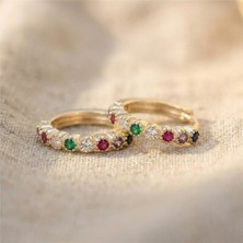 Zeino Renkli Zirkon Taşlı Halka Çelik Küpe - 14K Altın Rengi Kaplama, 1 cm Çap