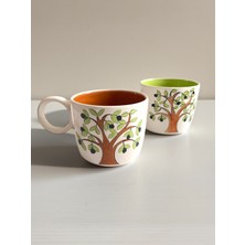 Artistic Quality Dekoratif Zeytin Ağacı - Dalı Işlemeli 2 Adet Seramik Kupa - Mug - Kahve Fincanı
