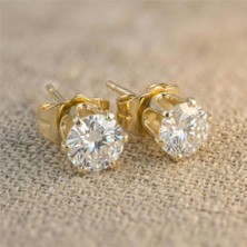 Zeino Tek Taş Zirkon Küpe - 14K Altın Rengi Kaplama, 6 mm Çap