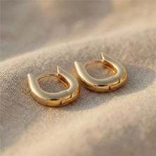 Zeino Kalın Kavisli Halka Çelik Küpe - 14K Altın Kaplama - 17 mm