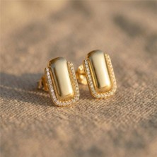 Zeino Ikon Vintaj Taş Detaylı Çelik Küpe - 14K Altın Rengi Kaplama, 1,2 cm