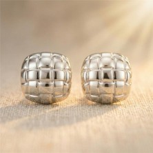 Zeino Kapitone Desenli Bombeli Küpe - Gümüş Rengi Kaplama, 2,6 cm