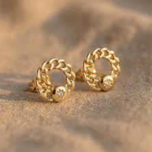 Zeino Yuvarlak Zincir Taş Detaylı Çelik Küpe - 14K Altın Rengi Kaplama, 1,2 cm