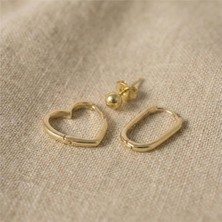 Zeino Kalp Halka Top Çivi 3'lü Küpe Seti - 14K Altın Rengi Kaplama