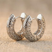 Zeino Kalın Labirent Desenli Halka Küpe - Gümüş Rengi Kaplama, 2,5 cm Çap