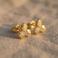 Zeino Üç Yaprak Yonca Taş Detaylı Çelik Küpe - 14K Altın Rengi Kaplama, 1 cm