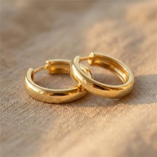 Zeino Orta Kalın Halka Çelik Küpe - 14K Altın Kaplama - 2 cm çap