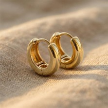 Zeino Kalın Bombeli Halka Çelik Küpe - 14K Altın Rengi Kaplama, 1 cm Çap