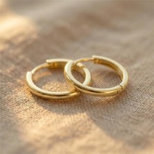 Zeino Ince Halka Çelik Küpe - 14K Altın Rengi Kaplama, 2 cm Çap