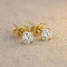 Zeino Tektaş Zirkon Küpe - 14K Altın Rengi Kaplama, 4mm Çap